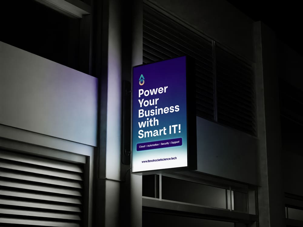 Light box sign with It's Not Rocket Science logo